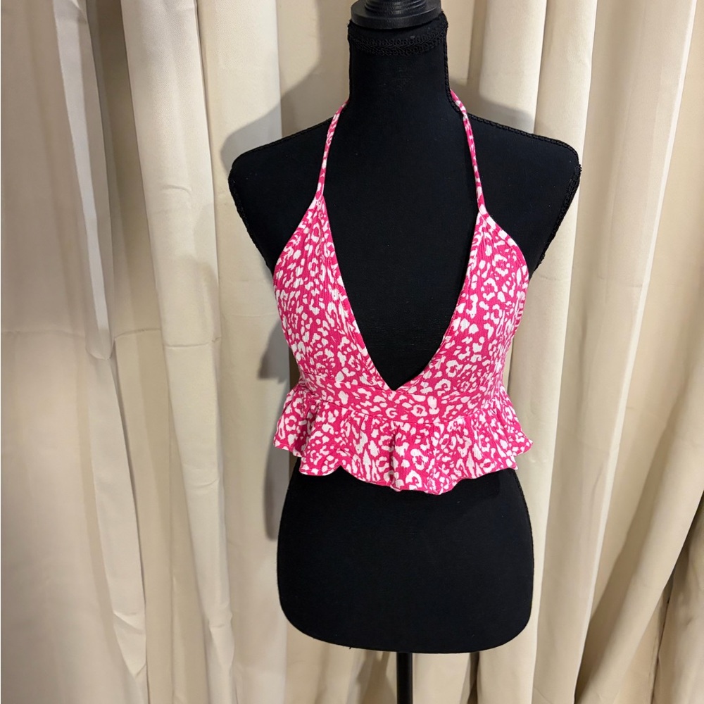 Vibrant Pink Animal Print Halter Top